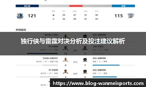 独行侠与雷霆对决分析及投注建议解析